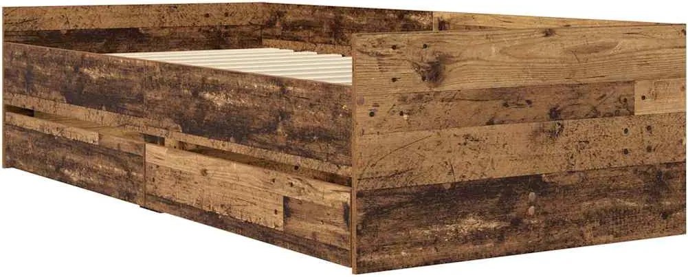 vidaXL Ágykeret fiókkal tárolóval Öreg fa 90 x 200 cm Tömör fenyőfa