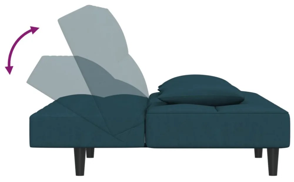 vidaXL kétszemélyes kék bársony kanapéágy két párnával