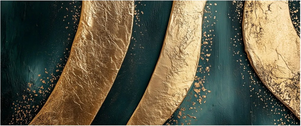 Kép - Zöld absztrakció arannyal I. (120x50 cm)