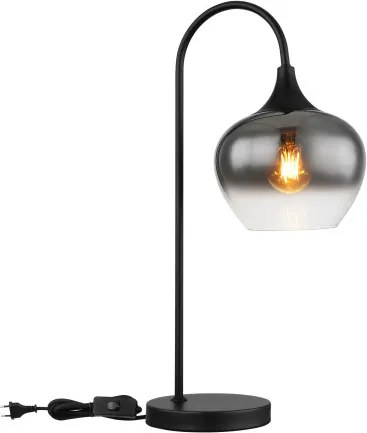 Globo 15548T Asztali lámpa fém matt fekete, füstszínű üveg, fekete textil kábel, billenőkapcsoló a kábelen, HxSzxM.: 275x180x540mm, kábelhossz 1500mm, nem tartozék: 1x E27 40W 230V