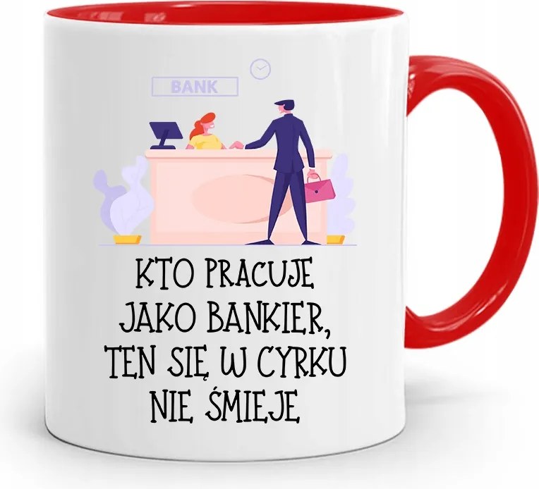 Bankárnak Piros Bögre Születésnapi Ajándék fényképes nyomtatással