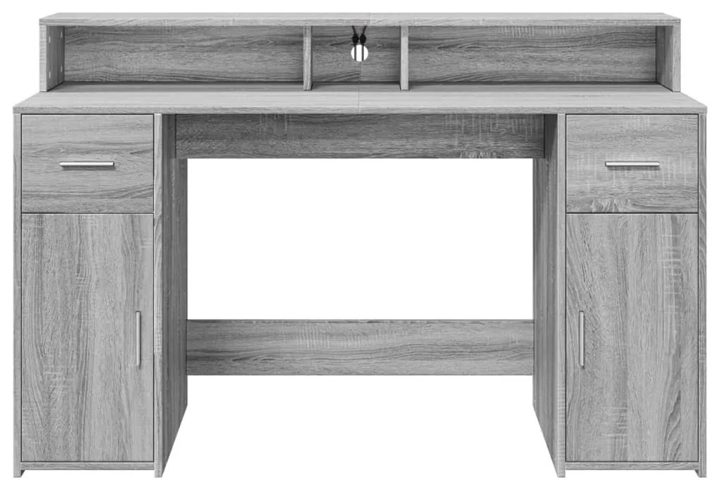 szürke sonoma színű szerelt fa íróasztal LED-ekkel 140x55x91 cm