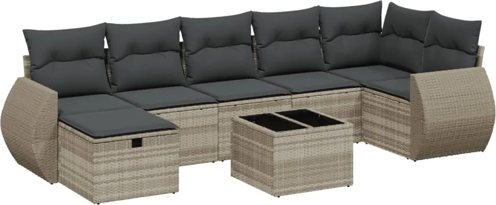 vidaXL 8 részes világosszürke polyrattan kerti ülőgarnitúra párnával