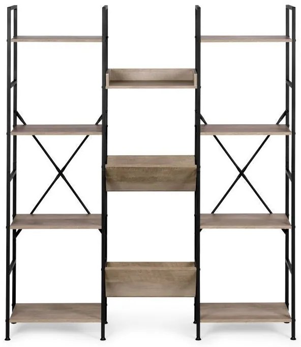 KÉSZLETKISÖPRÉS! Intenso Home nyitott könyvespolc rendszer / virágállvány 126 x 150cm, modern tölgy szín | Univerzális tároló állvány fém lábakkal