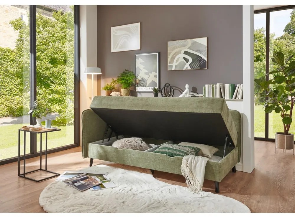 Zöld kárpitozott ágyneműtartós egyszemélyes ágy 120x200 cm Kiruna – Meise Möbel