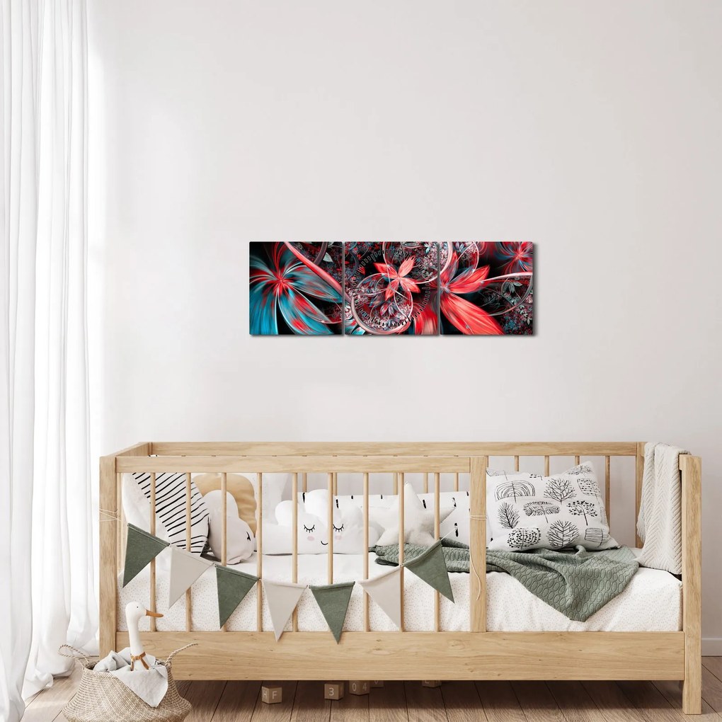 Absztrakt képek egzotikus virágok (órával) (90x30 cm)