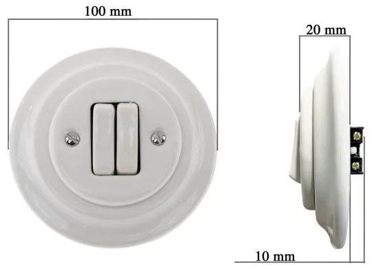Bohemia-Design - Retro stílusú porcelán dupla kapcsoló kerettel, 6+6-os, fehér