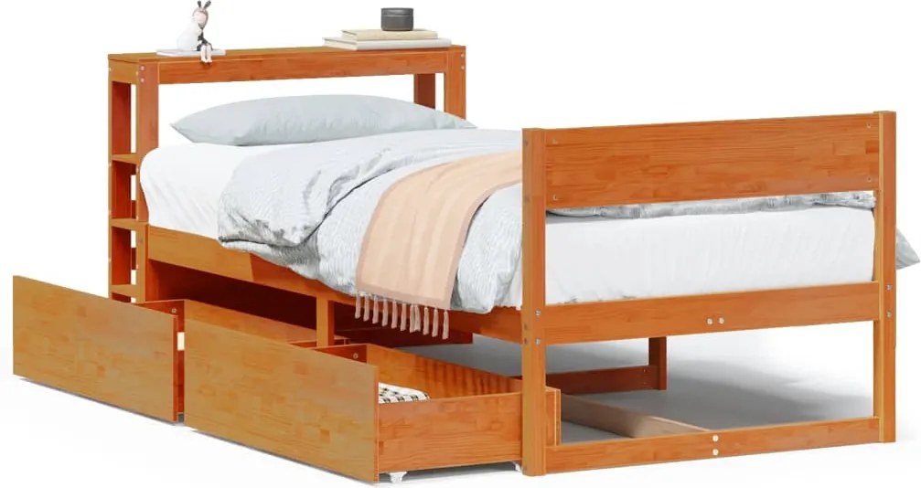 vidaXL viaszbarna tömör fenyőfa ágy matrac nélkül 90 x 200 cm