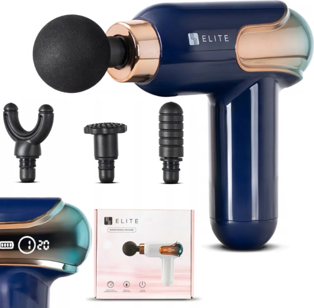 Masszázspisztoly 3 cserélhető fejjel sötétkék színben – ME-MG08