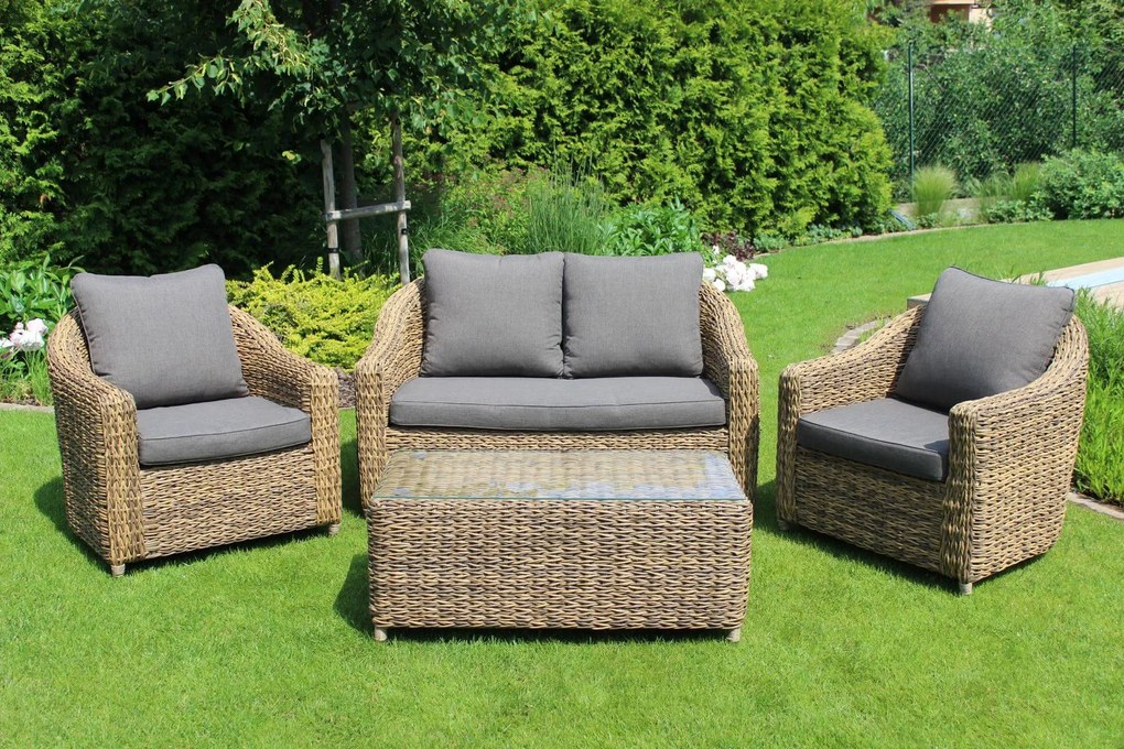 Barna kerti rattan ülőgarnitúra asztallal 4 szett