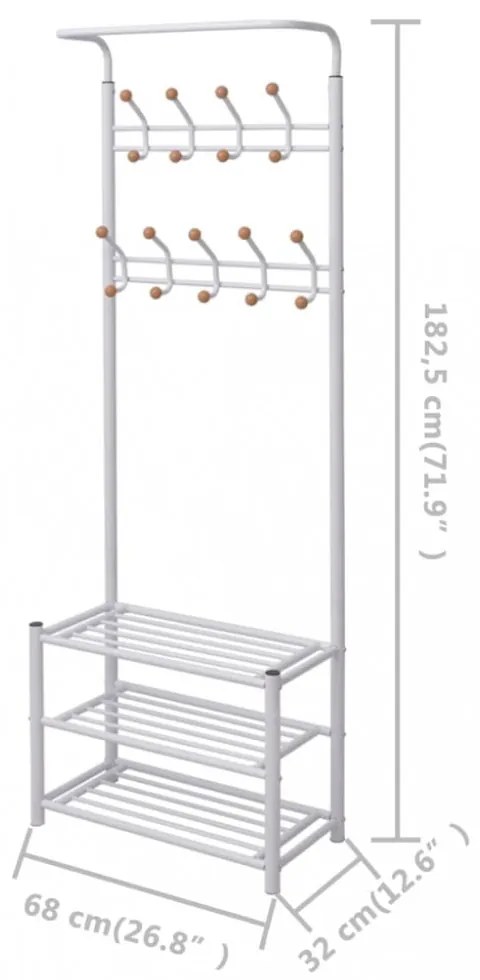 fehér ruhafogas cipőtárolóval 68 x 32 x 182,5 cm