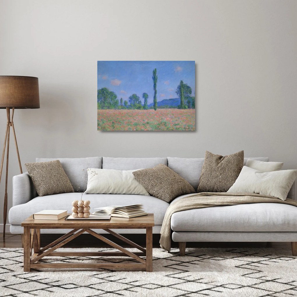 Üveg kép - Claude Monet, Poppy Field (Giverny), reprodukciók (70x50 cm)