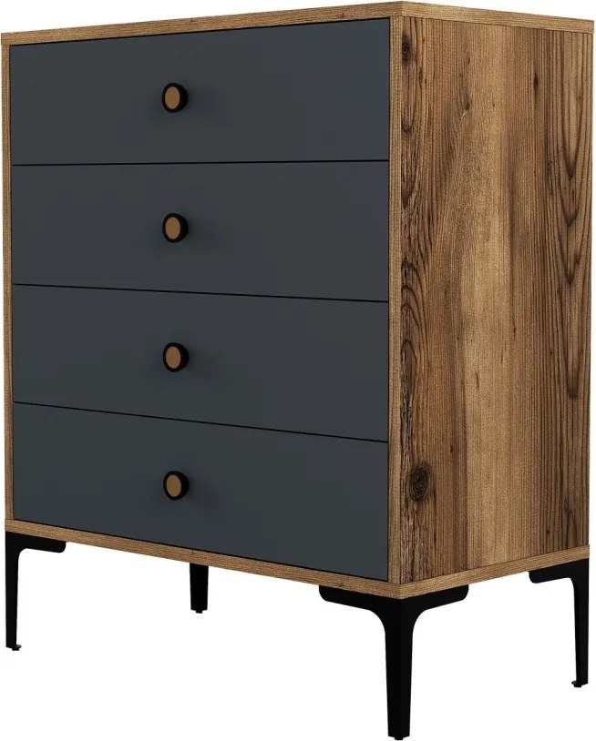 Lizbon komód, dió-antracit, 76 cm