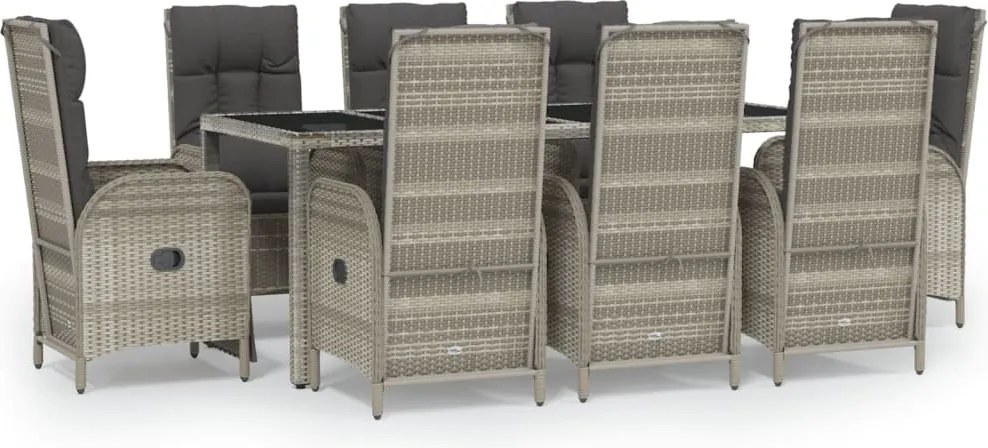 vidaXL 9 részes szürke polyrattan kerti étkezőgarnitúra párnával