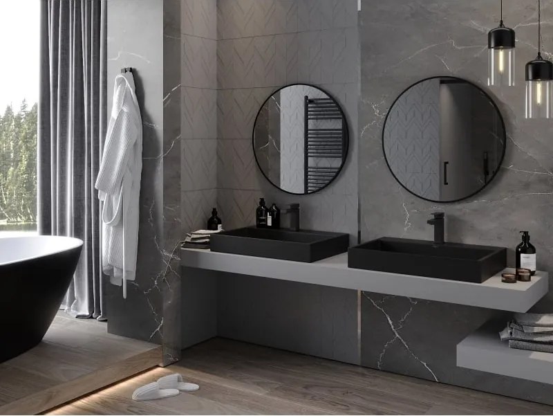 Mexen Loft kerek fürdőszobai tükör, 75 cm, fekete keret - 9850-075-075-000-70