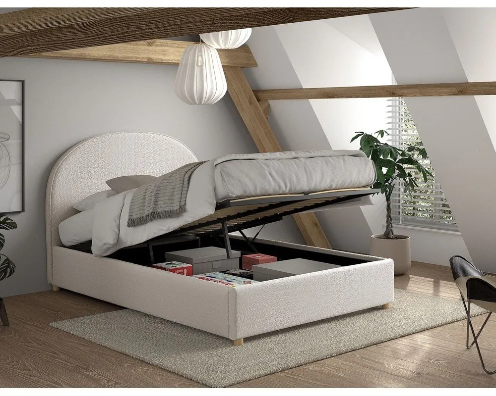 Fehér kárpitozott ágyneműtartós franciaágy ágyráccsal 140x200 cm Moon – Vipack