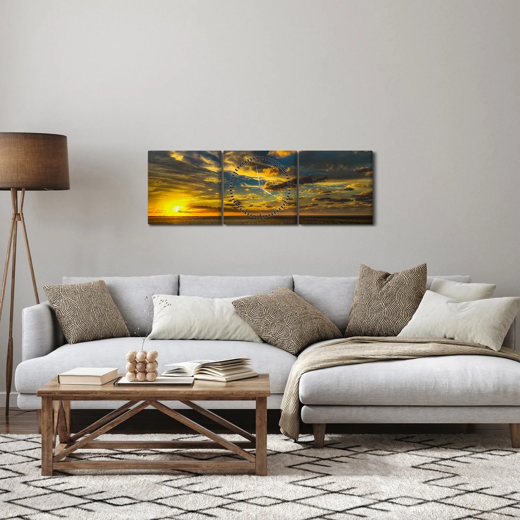 Vászonkép - Naplemente a tengeren (órával) (90x30 cm)