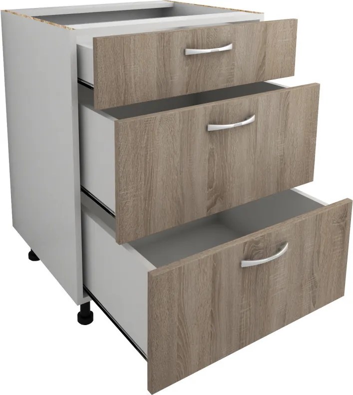 Benita 3 fiókos Alsó konyhaszekrény Sonoma Tölgy-Fehér 60x50x80 cm N