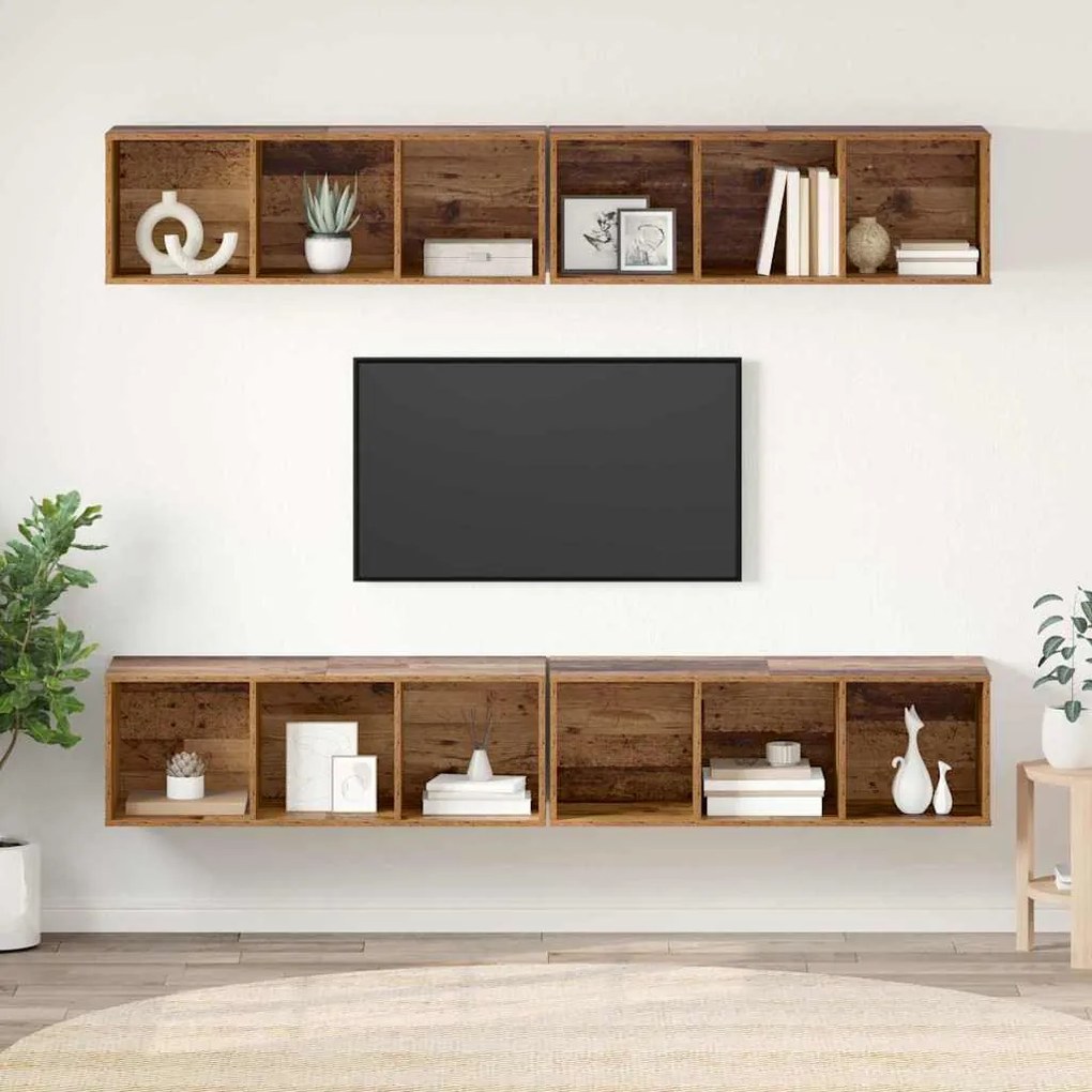 Fali TV Szekrény 4 pcs Régi fa 37 x 37 x 107.5 cm Műanyag Fa