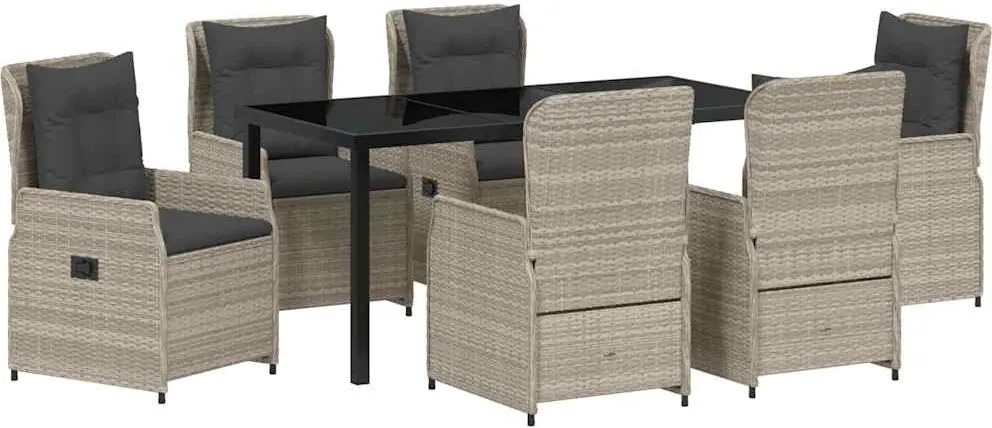 vidaXL Kert étkező szett 7 pcs Világosszürke polirattan