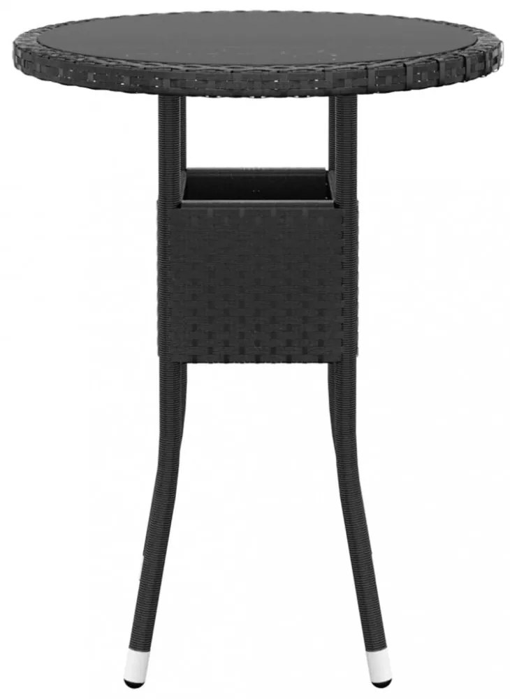 fekete polyrattan és edzett üveg kerti asztal Ø60 x 75 cm