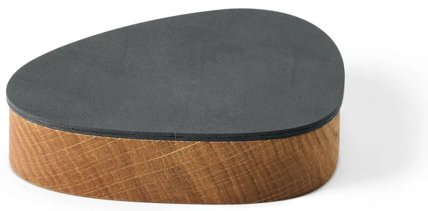 Antracitszürke-natúr színű fedeles-dekoratív fa-öko bőr tárolódoboz 14x12,5x3,5 cm Curve Nupo – LIND DNA