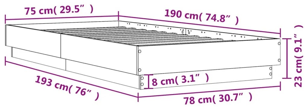 betonszürke szerelt fa ágykeret 75 x 190 cm
