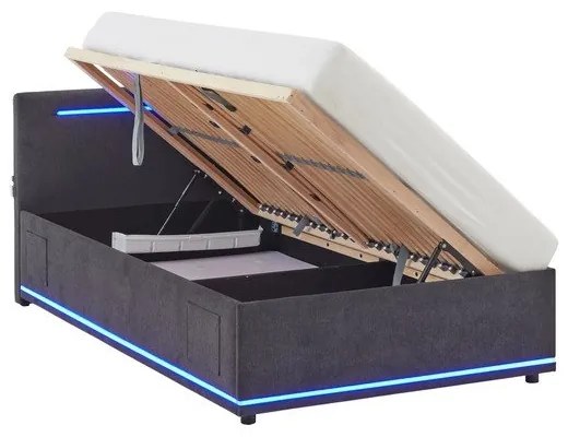 Sötétszürke kárpitozott ágyneműtartós gyerekágy ágyráccsal 120x200 cm Circle – Meise Möbel