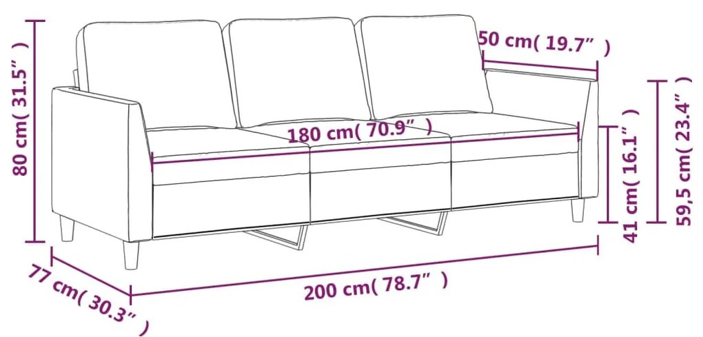 3 személyes szürke műbőr kanapé 180 cm