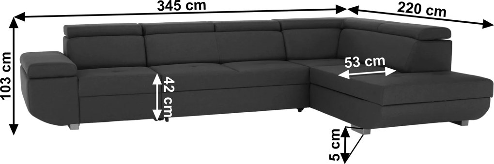 Ülőgarnitúra, sötétszürke, szövet Stark, jobbos, MAVIS