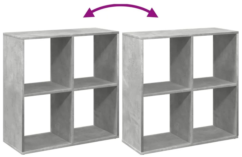 betonszürke szerelt fa elválasztó könyvespolc 69,5x29x69,5 cm