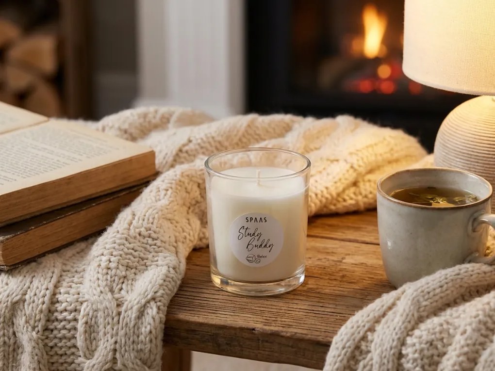 Illatos gyertya üvegben STUDY BUDDY 9,5 cm krém színű
