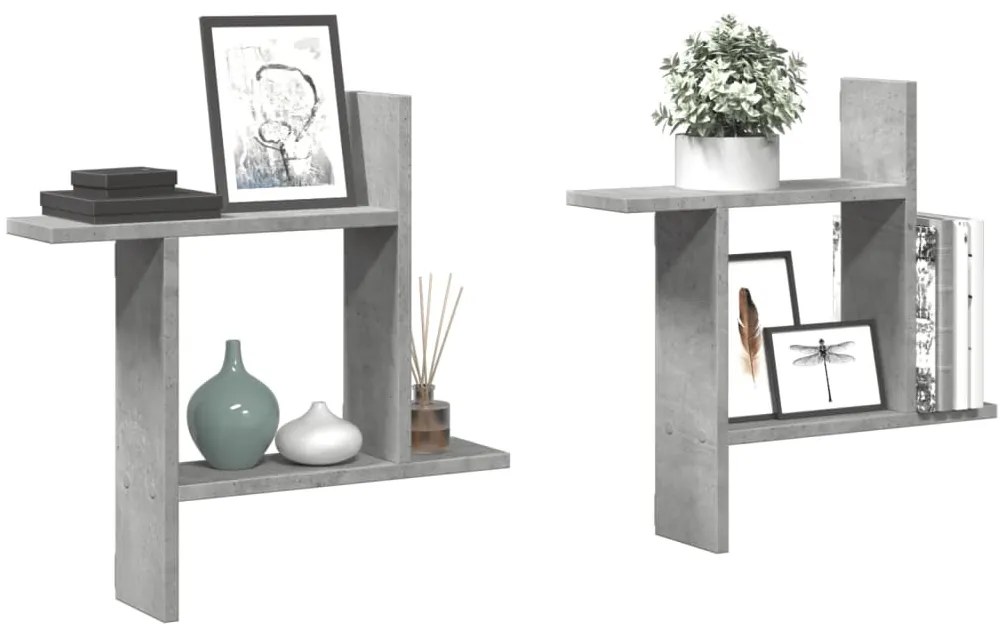 2 db betonszürke szerelt fa fali polc 50 x 12 x 50 cm