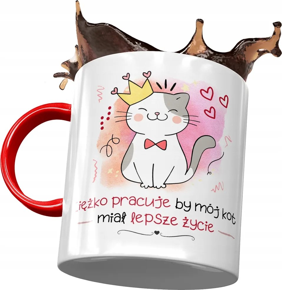 Piros Bögre Cicával Cica Cuki Ajándék Nyomtatott Fotóval