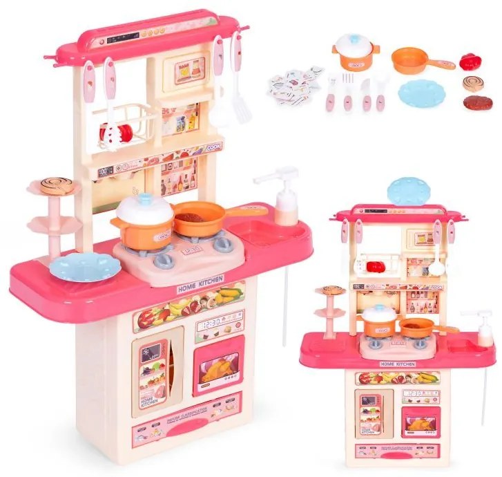 Kompakt gyerekkonyha LED világítással és 10 db tartozékkal - rózsaszín