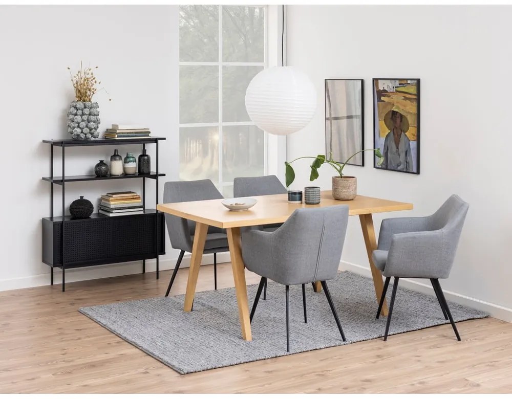 Fekete könyvespolc tolóajtóval kőrisfa dekorral 94x114 cm Angus – Actona