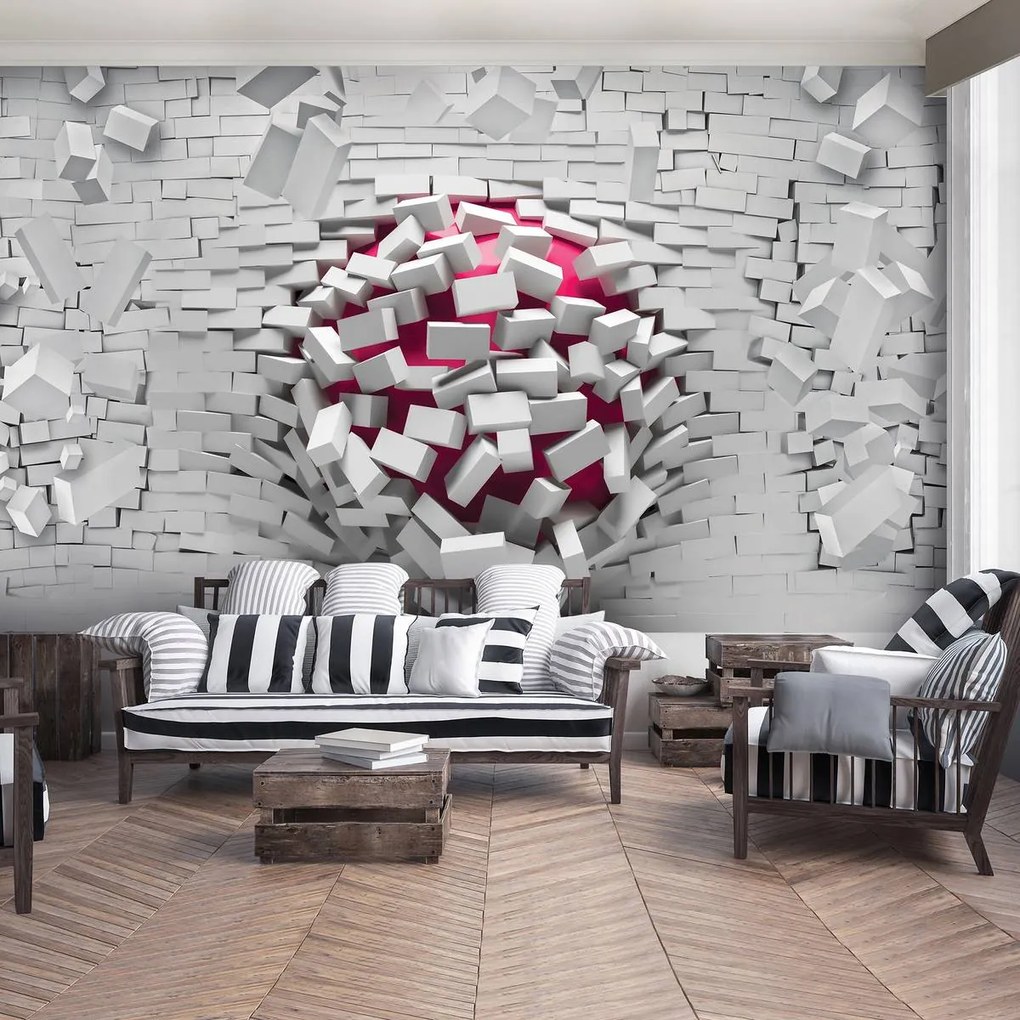 Fotótapéta - 3D labda és fehér téglafal (152,5x104 cm)