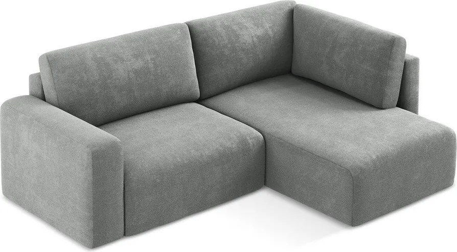 Szürke zsenília kinyitható-tárolóhelyes sarokkanapé (jobb oldali-L alakú) Kona – Makamii