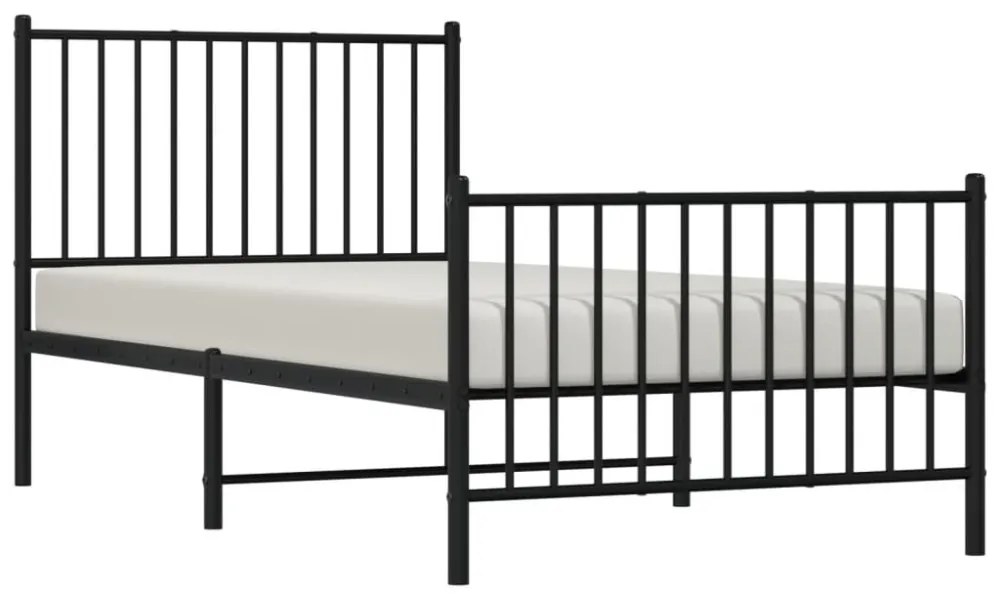 fekete fém ágykeret fej- és lábtámlával 90 x 190 cm