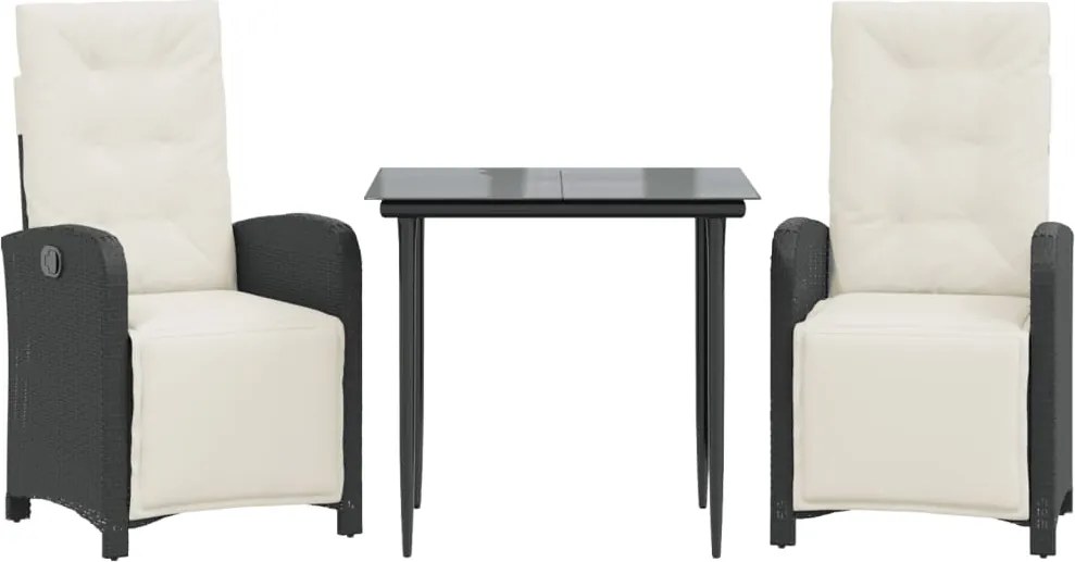 vidaXL 3 részes fekete polyrattan bisztrógarnitúra párnával