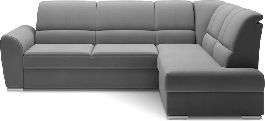 Szürke bársony kinyitható-tárolóhelyes sarokkanapé (jobb oldali-L alakú) Siber – ELTAP