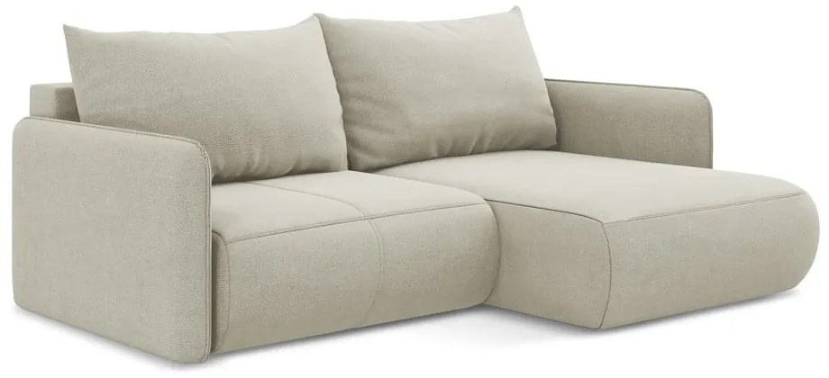 Krémszínű kinyitható-tárolóhelyes sarokkanapé (jobb oldali) Nanea – Makamii