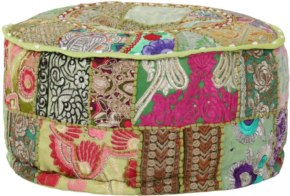 kézzel készült kerek zöld pamut patchwork puff 40 x 20 cm