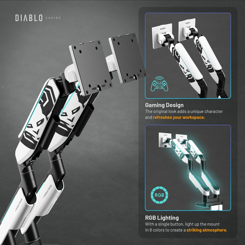 Dupla monitortartó 35" RGB fehér-fekete: Diablo X-Arm Dual