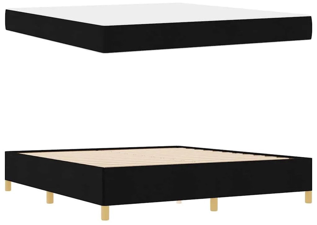 Boxrugós ágy Fekete és fehér és fekete 180 x 200 cm szövet