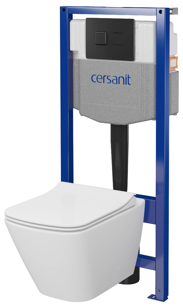 Cersanit City, System50 PNEU süllyesztett keret + függő WC csésze City Square CleanOn + fekete gomb Circle, S701-777