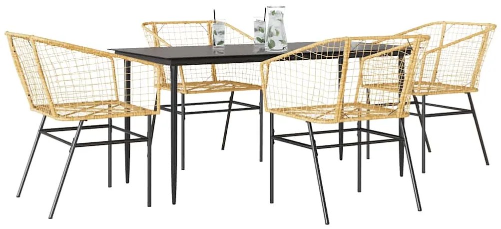 vidaXL 5 észes barna polyrattan üveg kerti étkezőgarnitúra