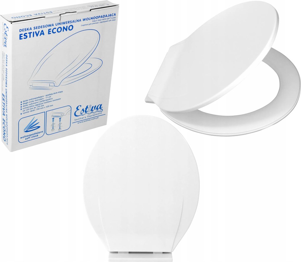 Szabadon ereszkedő WC-ülőke Estiva Econo fehér polipropilén