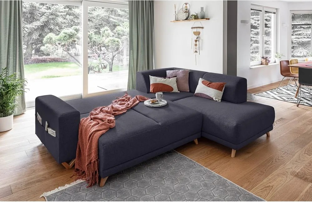 Antracitszürke kinyitható-tárolóhelyes sarokkanapé (jobb oldali-L alakú) Classy Sophie – Miuform