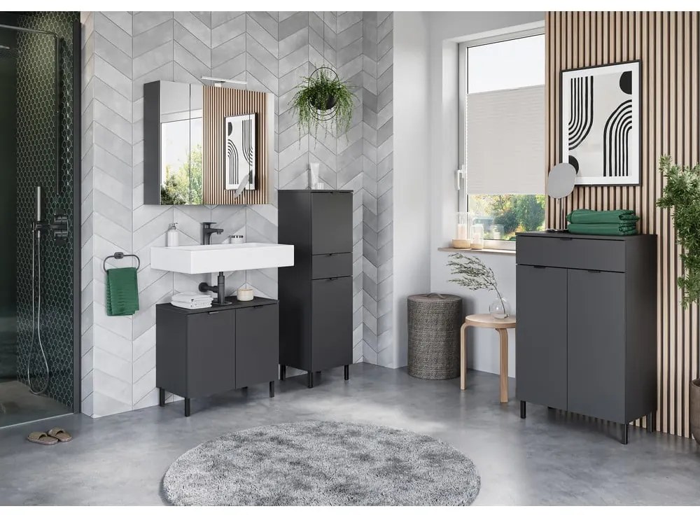 Antracitszürke magas fürdőszoba szekrény 60x97 cm Arcena – Germania